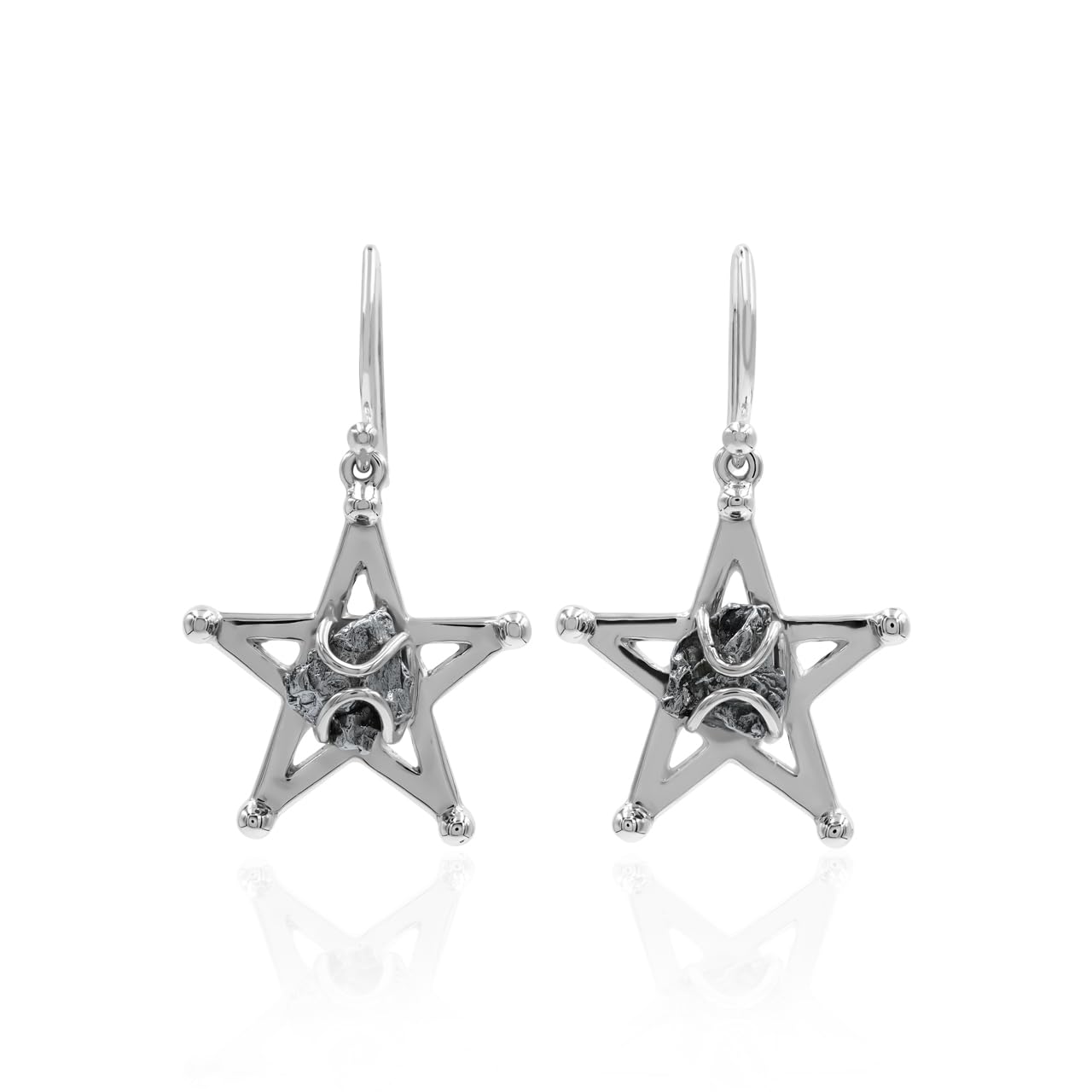 Starborn Sterling Silver Campo del Cielo Meteorite Star Earrings, Metal, meteorite