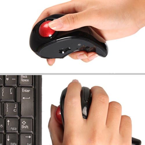 GMYLE(TM) Black Wireless Ergonomic Handheld 2.4GHz USB 2.0 Optical Trackball Mouse for Windows XP / Vista / 7 / Mac OS / Android (with Built-in Rechargeable AAA 3A Battery & Multi DPI)