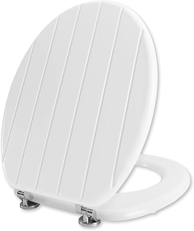 Angel Shield White Wooden Toilet Seat with Adjustable Hinges Classic Oval