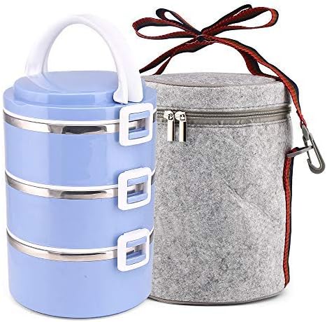 XINGBAO Meal Prep Containers Leakproof Food Container Bento Box Food Storage Box with Lunch Bag for Office School Camping, 3-Tier (Blue)