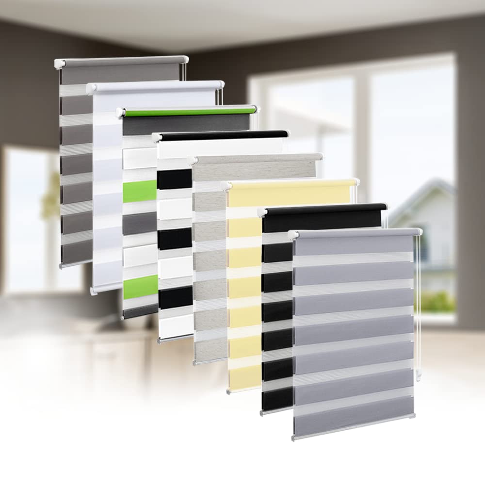 Eurohome Klemmfix Double Roller Blind, No Drilling Required, Duo Roller Blind, 75 cmx130 cm (Fabric Width 71 cm), Transparent and Opaque Privacy Screen, Roller Blind with Clamping Supports for