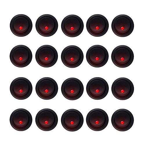 XT AUTO 20 Amp Car Truck Round Rocker Toggle Red LED Switch Light On-Off Control 20-pack