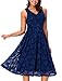 Noctflos Women‘s Floral Lace Plus Size Midi Cocktail Dress for Wedding Guest Navy