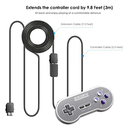 Extension Cable Cord 2PCs 10FT for Nintendo SNES&NES Mini Classic Controller,Also Compatible with Some Wii and Wii U Wired Controller.