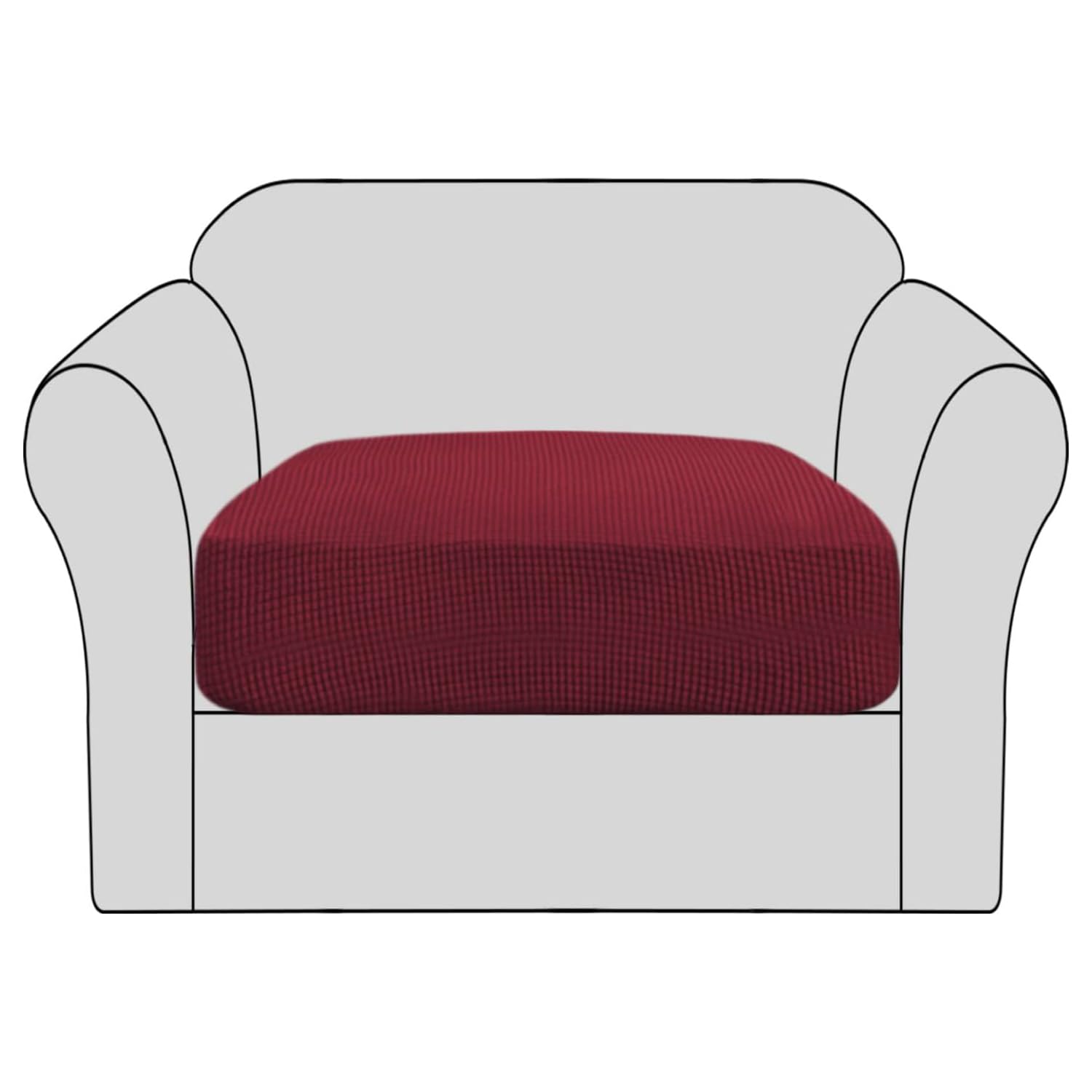 BellaHills Stretch Sofa Seat Cushion Cover Sofa Couch Cushion Furniture Protector Sofa Slipcover with Elastic Bottom Spandex Jacquard Fabric Small Checks(1 Piece, Burgundy Red)