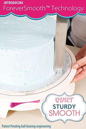 Smoothest Spinning 12 Inch Cake Turntable- Easiest Rotating Stand and Decorating Supplies Kit Complete w/Offset Spatula, 4 Side Icing Bench Scraper, Lifter Board a Perfect Frosting Baking Set (PINK)