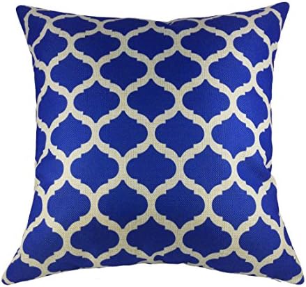 Lolares Home Decor Cotton Linen Square pillow Covers Back Throw Sofa Cushion Cover Pillowcase with Room Decoration Invisible Zipper No Insert Grid Pattern - 18"x18"(45x45cm) (Blue)