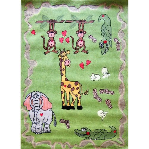 Jungle Safari Zoo Animal Rug Green Hand Tufted shag Area