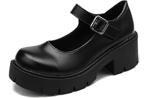 HINDOLA Platform Mary Janes Shoes Women Chunky Loafers Round Toe Gothic Black Lolita Shoes Ankle Strap Uniform Dress Pumps