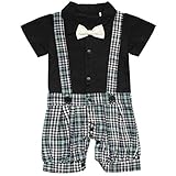 FEESHOW Baby Boys' Short Sleeve One Piece Bowtie Gentleman Romper Outfit