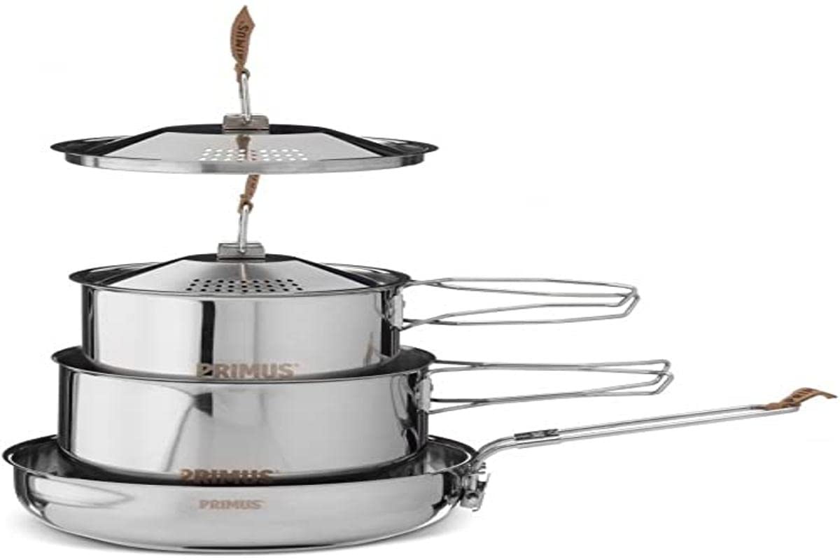 Primus | Stainless Steel Campfire Cookset - Small | Nesting Pots & Pan for Camping and Outdoor Cooking