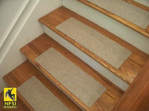 Essential Vinyl Stair Treads - NFSI Certified High Traction Surface (Slip Resistant), Peel and Stick - An alternative to carpet stair treads - Many color options! (7, Greige (510))