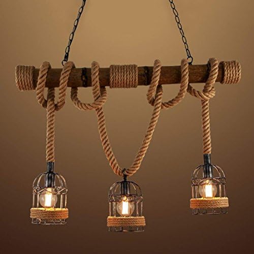 HELIn Industrial Vintage Hanging Lamp Pendant Light Rope Pendant Lamp E27 Pedestal with Basket Wood for Living Dining Room Restaurant Cafe Hotel Hallway Decoration (No Bulb)