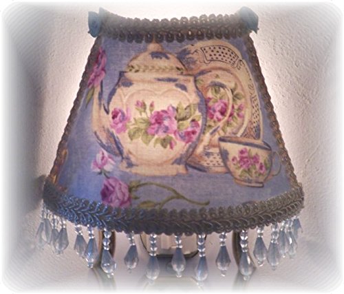 Teapot Teacup Plate Purple Roses Blue Night Light with Lt Blue Beading