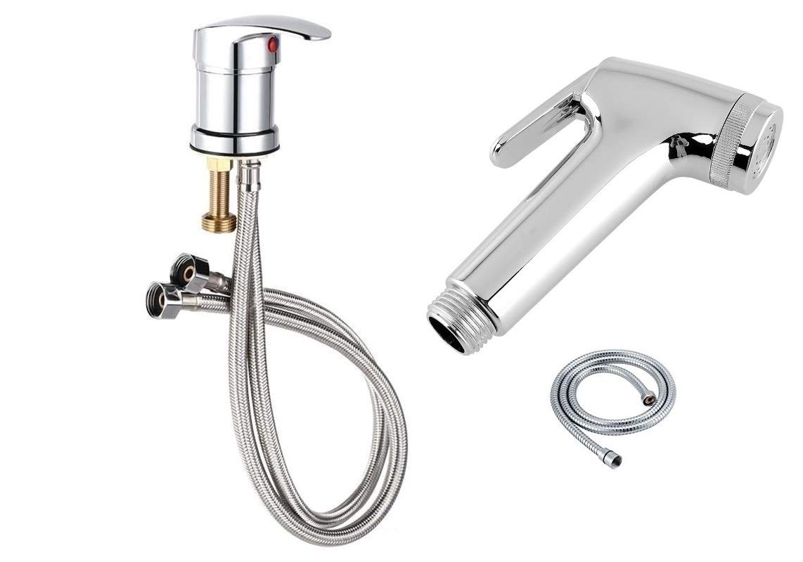 Hot/Cold Water Mixer Tap with Hose 1/2 x 50 cm for Hairdressing with Free Shower Sprayer