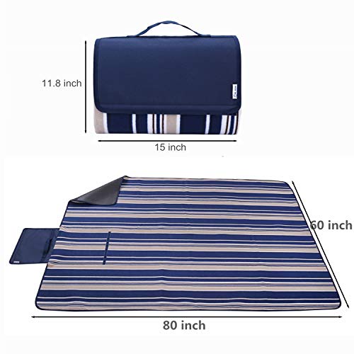Picnic Blanket, 80"x60" Waterproof Camping Portable mat - with Picnic Recipes XL Large Blue (Portable)
