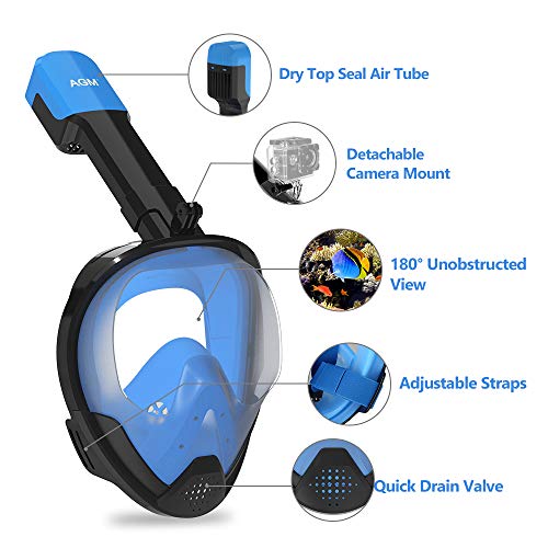 EVOLAND Snorkel Mask Full Face for Adults Youth, Diving Snorkeling Mask Anti-Fog Set with 180° View, GoPro Mount, Easy Breath Dry Top Design, Adjustable Head Straps - Thumbnail 5