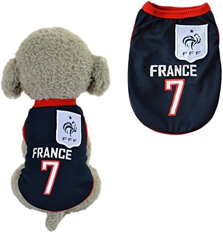 SymbolLife Dog Clothes Football T-shirt Dogs Costume National Soccer World Cup FIFA Jersey for Pet France (M, Dark Blue)