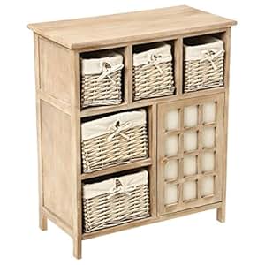 Mueble de madera con 5 cajones de cestas de mimbre con fundas lavables