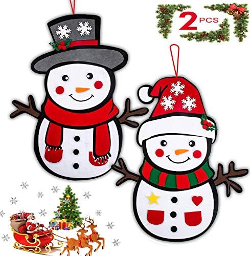 Felt Snowman Decorations Felt Puzzles DIY Puzzles Toys for Kids Hanging Christmas Decorations with 44 Detachable Ornaments