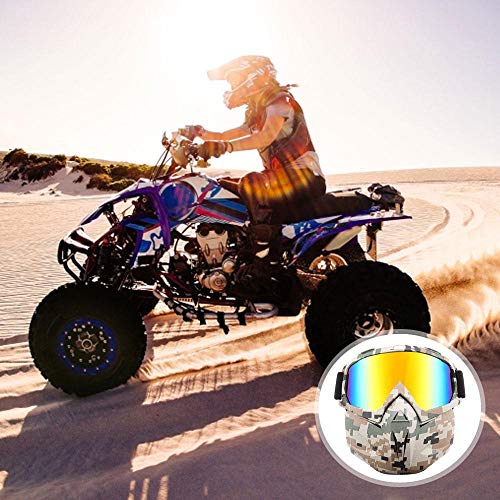 FOONEE Motorcycle Helmet Mask, Retro Motocross Goggle with Removable Face Mask UV400 Detachable Fog-Proof Warm ATC Goggles for Racing Airsoft Riding