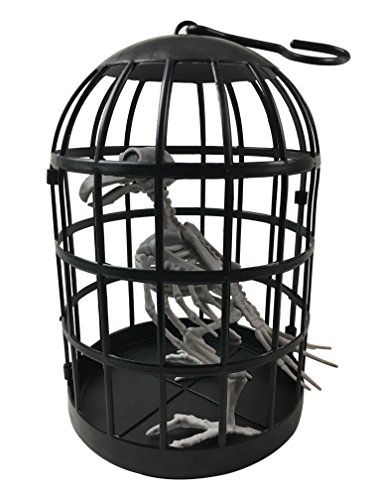 Plastic Bird Skeleton in Cage Halloween Decoration