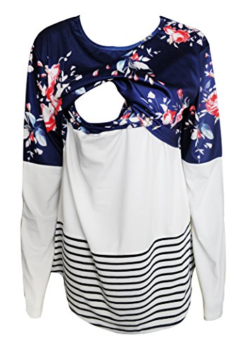 Amazing Speed Women's Casual Breastfeeding Shirt Back Lace Long Sleeve Maternity Nursing Tops (Flowers, XL)