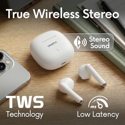 Caixa de auscultadores Smartix TWS SM60-Fi9-B BT V5.3 com função de carregamento inclui bateria branca de 300 mA