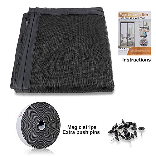 Magnetic Screen Door, KOMAKE Fireproof Fiberglass Screen Door with Full Frame Velcro Anti Mosquito Bugs Mesh Screen Curtain Pet and Kid Entry Friendly, Fits Door Size up to 38" x 82" Max- Black