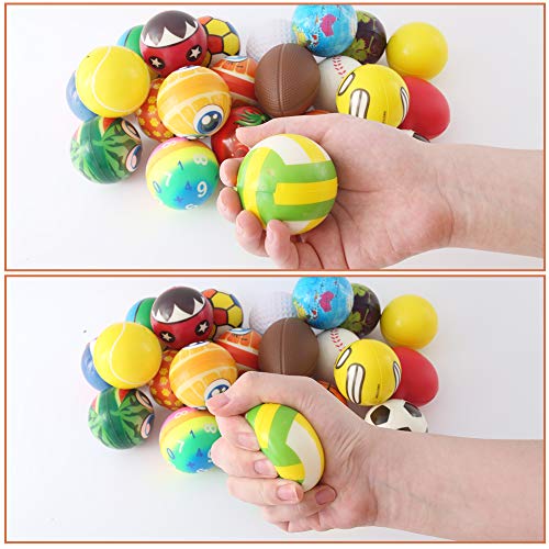 LovesTown Stress Relief Balls,24 Pcs Assorted Stress Balls PU Squeeze Balls Relief Party Favor Squeezy Balls for Hand Wrist Finger Exercise Therapy Squeeze