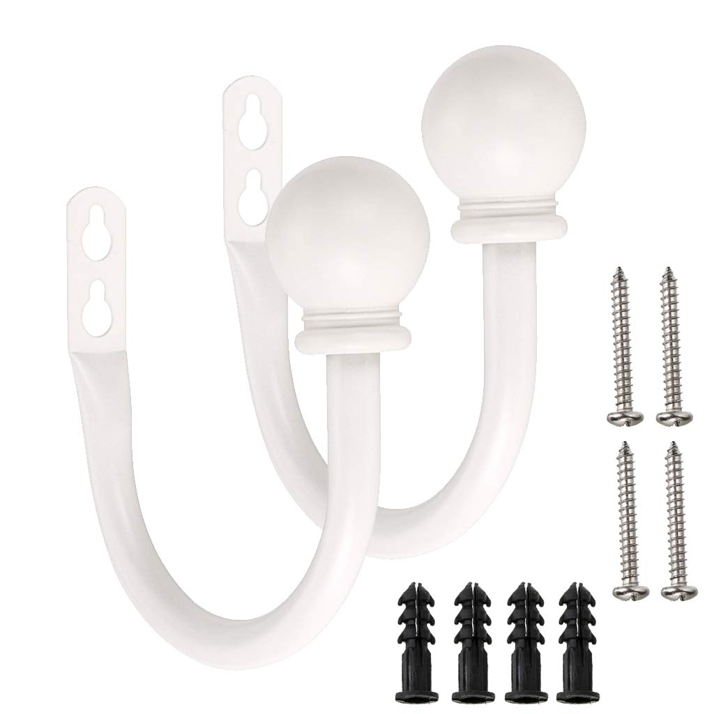 BSTKEY A Pair of Lightweight Aluminium Curtain Hooks - Retro Wall Mounted Curtain Hold Back Tiebacks Wall Hook Tassel Drapery Holder (White)