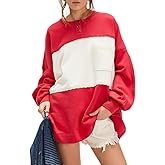 VAOYIU Womens Oversized Colorblock Pullover Sweatshirt Long Sleeve Crewneck with Pocket Casual Vintage Style Top