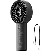 JISULIFE Portable Handheld Fan Life4, 5000mAh Rechargeable Personal Fan, 5-Speed Turbo Wind, 15 Hrs Cooling, LED Display, Gifts for Women/Men, Essentials for Travel/Makeup/Concerts/Cruise-Black