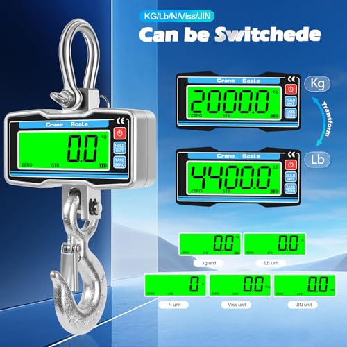 2000kg 4400lbs Hanging Scale with Remote Control,Digital Crane Scale with Precise Sensor and LCD Display,2T Industrial Hook Scale Electronic Scale for Agricultural Markets(SL)