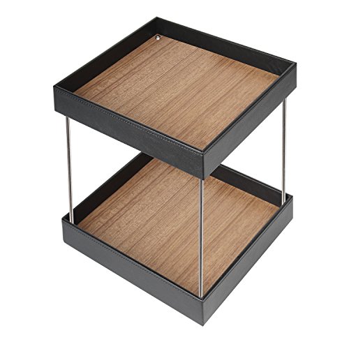 JackCubeDesign 360 Rotating Leather Makeup Cosmetics Organizer Display Rack Nail Polish Storage Tray Box Carousel Shelf(2 Tier, Wood, 9.53 x 9.53 x 11.34 inches) – :MK221A - Thumbnail 6