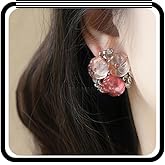 Sweet Flower Cluster Dangle Earrings for Women,Clear Acrylic Statement Floral Rhinestone Earrings Kawaii Birthday Gathering Jewelry Gifts