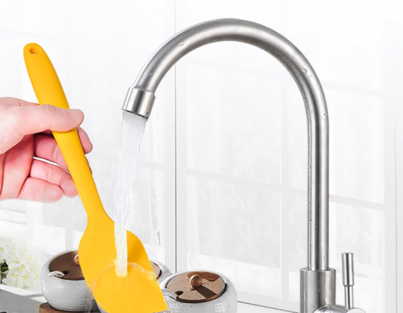 Silicone Spatula Set of 11 Kitchen Utensils with Iron Utensils Holder for Baking, Cooking, and Mixing,Cooking Spatulas Nonstick Cookware，Seamless and Flexible,Dishwasher Safe (Yellow)