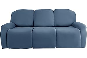 Jin Le 8 Pieces Recliner Cover Stretch Recliner Chair Cover 3 Seater Recliner Couch Covers Sofa Cover Soft Furniture Protector with Elastic Bottom and Ties for Kids Pet(Recliner Sofa, Grayish Blue)
