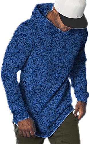 JXEWW Men Hipster Curved Hem Hooded T Shirt Hip Hop SWAG Blouse Long Sleeves Crew Neck (XL, Blue)