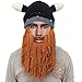 Knit Bull Cow Horn Beard Barbarian Cosplay Beanie Hat Cap