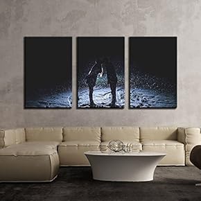 3 Piece Canvas Wall Art - Romantic Silhouette of Couple Kissing in The Snow - Modern Home Art Stretched and Framed Ready to Hang - 16"x24"x3 Panels
