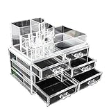 Clear Acrylic Cosmetics Makeup Jewelry Organizer 6 Drawers with 8 Compartments Top Section ( idea for Christmas, birthday gift)
