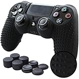 Pandaren STUDDED Anti-slip Silicone Cover Skin Grip Compatible for PS4 /SLIM /PRO controller(Black controller skin x 1 + FPS PRO Thumb Grips x 8)