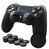 Pandaren PS4 Controller Grip,STUDDED Anti-slip PS4 Controller Cover Silicone Skin for PS4 /SLIM /PRO controller(Black controller skin x 1 + FPS PRO Thumb Grips x 8)