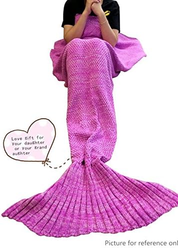 Air Conditioning Quits Mermaid Blanket for Kids, Knitting Wool Sleeping Bag with Knit Pattern, Soft Sofa Blanket(55×27.5inches)