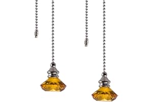 LONGSHENG Ceiling Fan Pull Chain Set - 2 pieces Amber Diamond Fan Pull Chains 20 Inch Ceiling Fan Chain Extender with Chain Connector Home Wedding Decor Ornament Pendant
