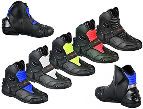 Heavy Duty Genuine Leather Motorbike Armoured Boots Short Half Ankle Protection Shoes with Anti Slip Rubber Sole | Black & Full Black, UK 10 / EU 44
