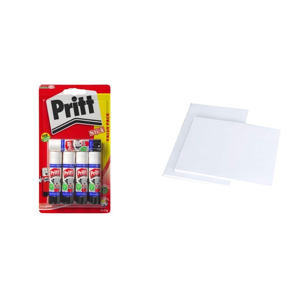 Pritt 1483489 Glue Stick,Small(Pack of 5)-White &House of Card & Paper A4 160 gsm Card - White (Pack of 50 Sheets)