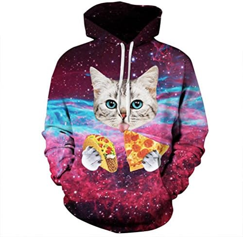 FUTIGUOJI Men/Women Hooded Hoodies Print Pizza Cat Space Galaxy 3D Sweatshirts With Hat Thin Hoody Tops
