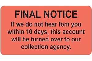 Final Notice Label for Patient Collections, 10-Day Warning, Fluorescent Red 3-1/4” x 1-3/4”, Permanent Adhesive, 250 Stickers/Box, Doctor Stuff